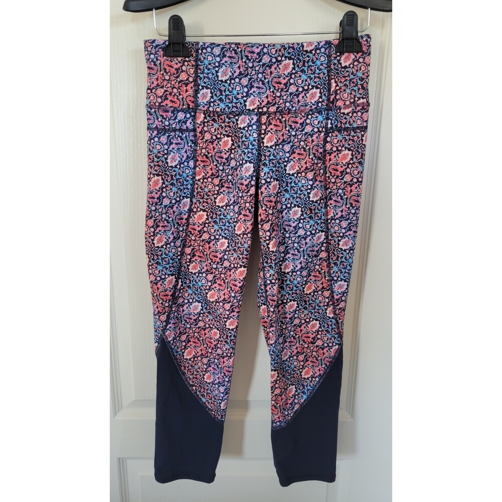 Athleta Women's Blue Pink Tapestry Chaturanga Fitness Capri Leggings